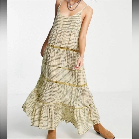 Free People Midnight Dance Print Maxi Dress In Gray Combo. NWT! Sz M - Picture 1 of 14